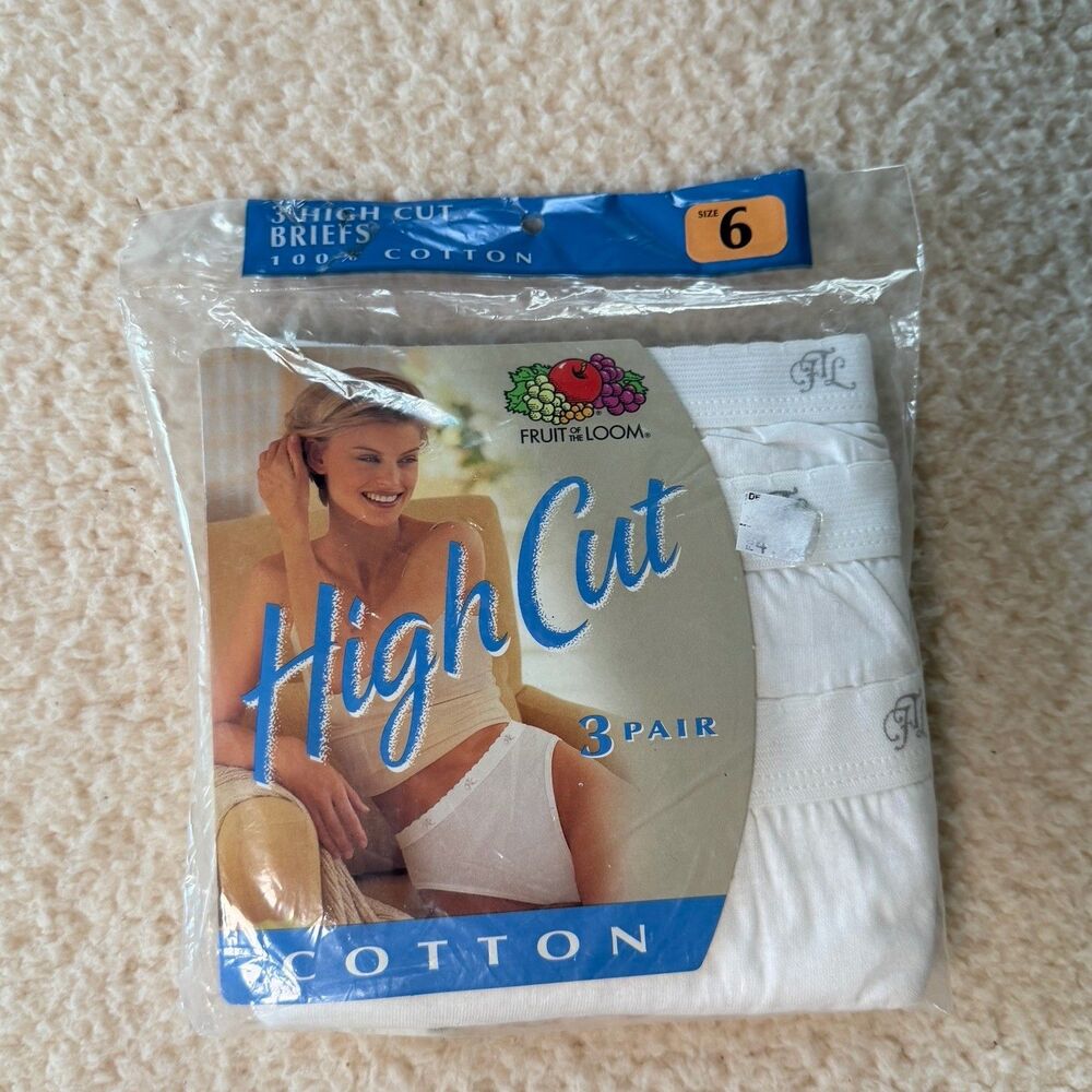 Vintage Fruit Of The Loom Panties Womens 6 White High Cut Briefs 3 Pack Cotton